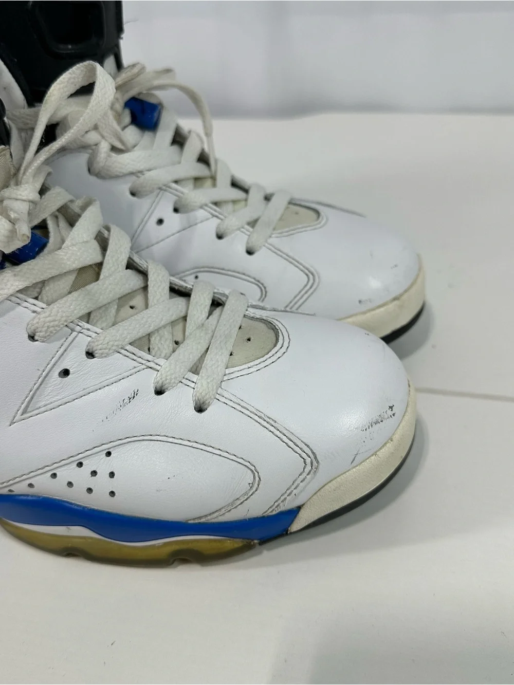 #371 Nike Air Jordan 6 Retro Shoes Mens Sz 9 White Sport Blue 384664-107